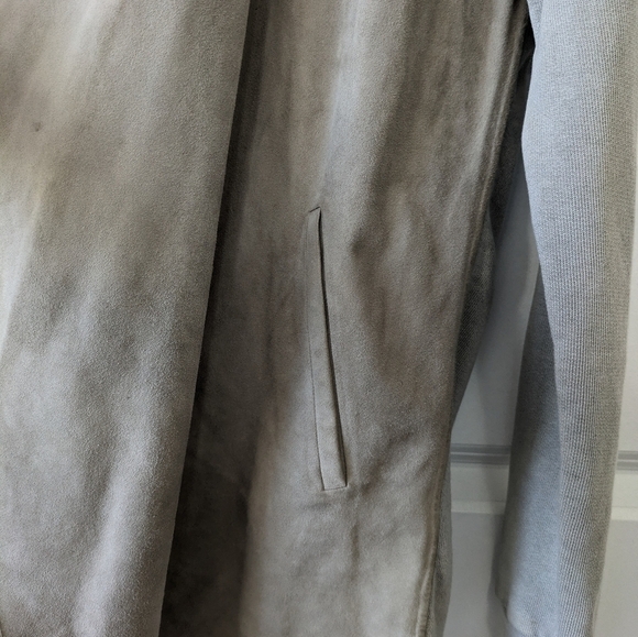 Closed Cardigan Women's Small Gray Tan Goat Skin Cotton Draped Front Jacket - Picture 7 of 9